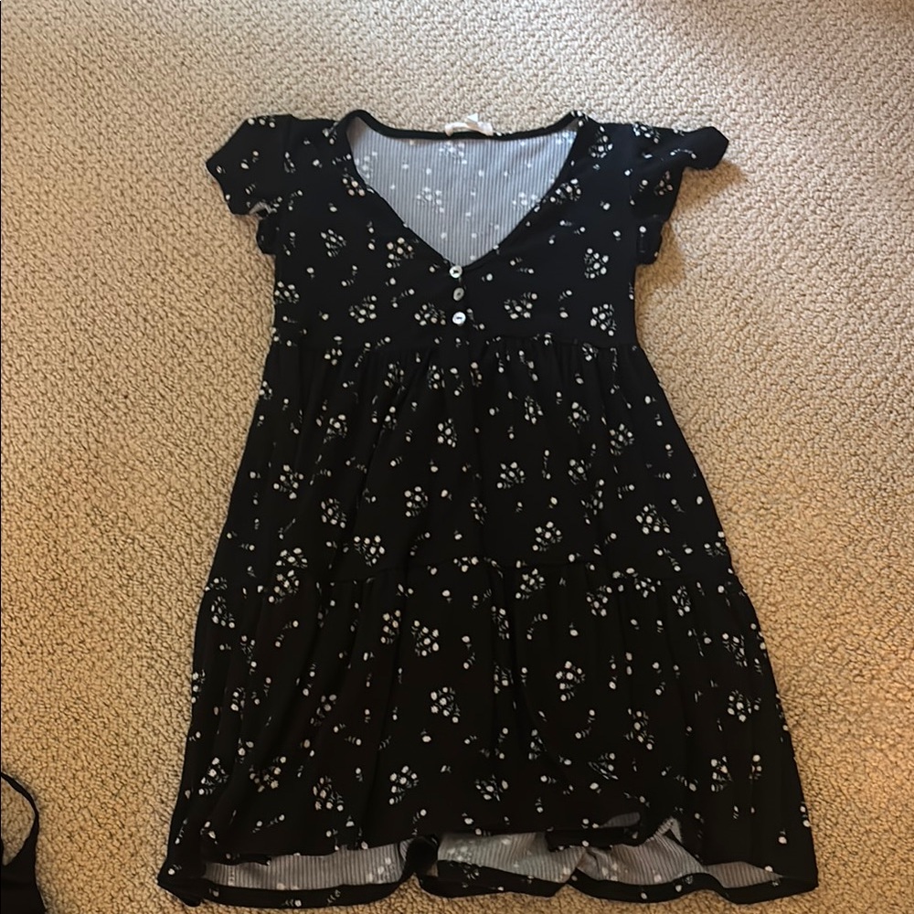 See You Monday Black and White Floral Mini Dress